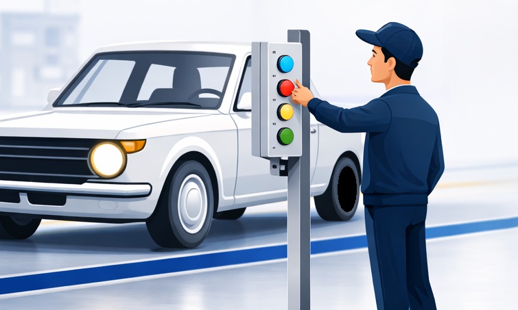 operador apertando o botão de uma botoeira para realizar o chamado de ajuda.